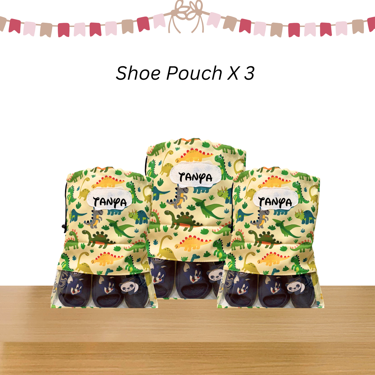 Dinosouras Print Shoe Pouches Combo