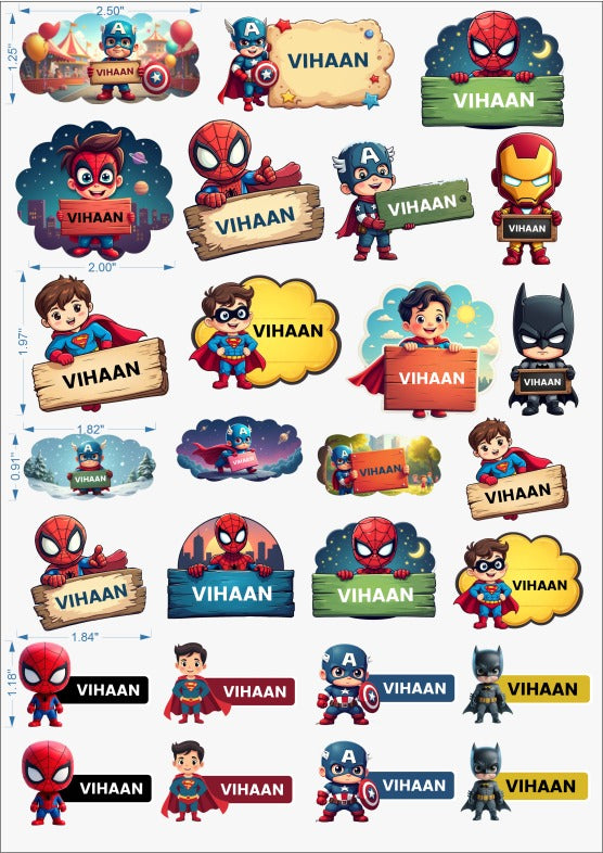 Super Hero Print Embossed Labels