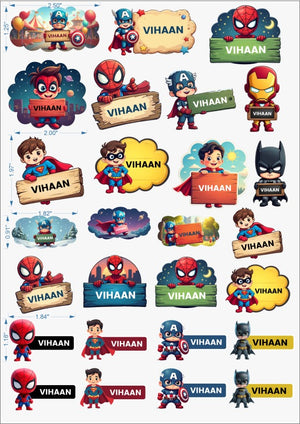 Super Hero Print Embossed Labels
