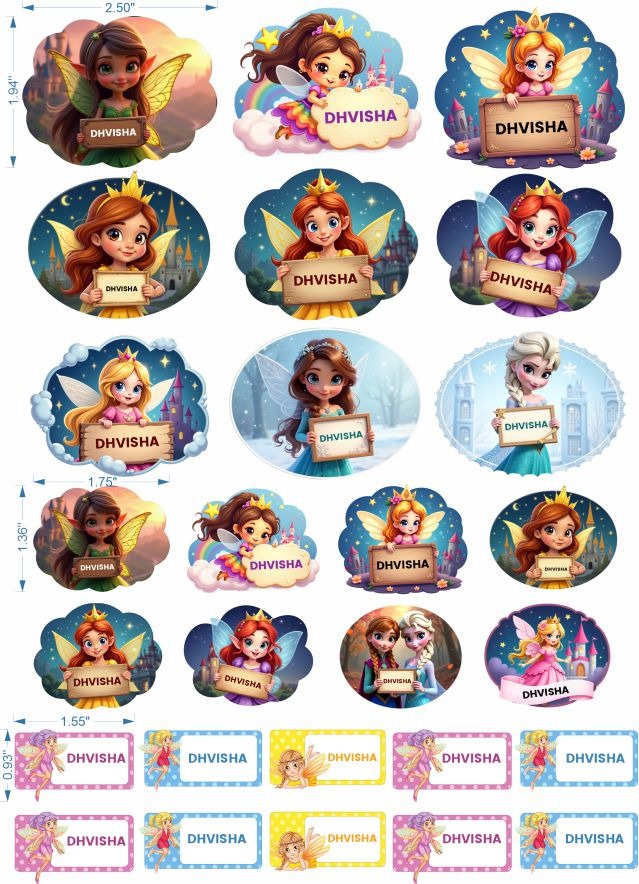 Princess Print Embossed Labels