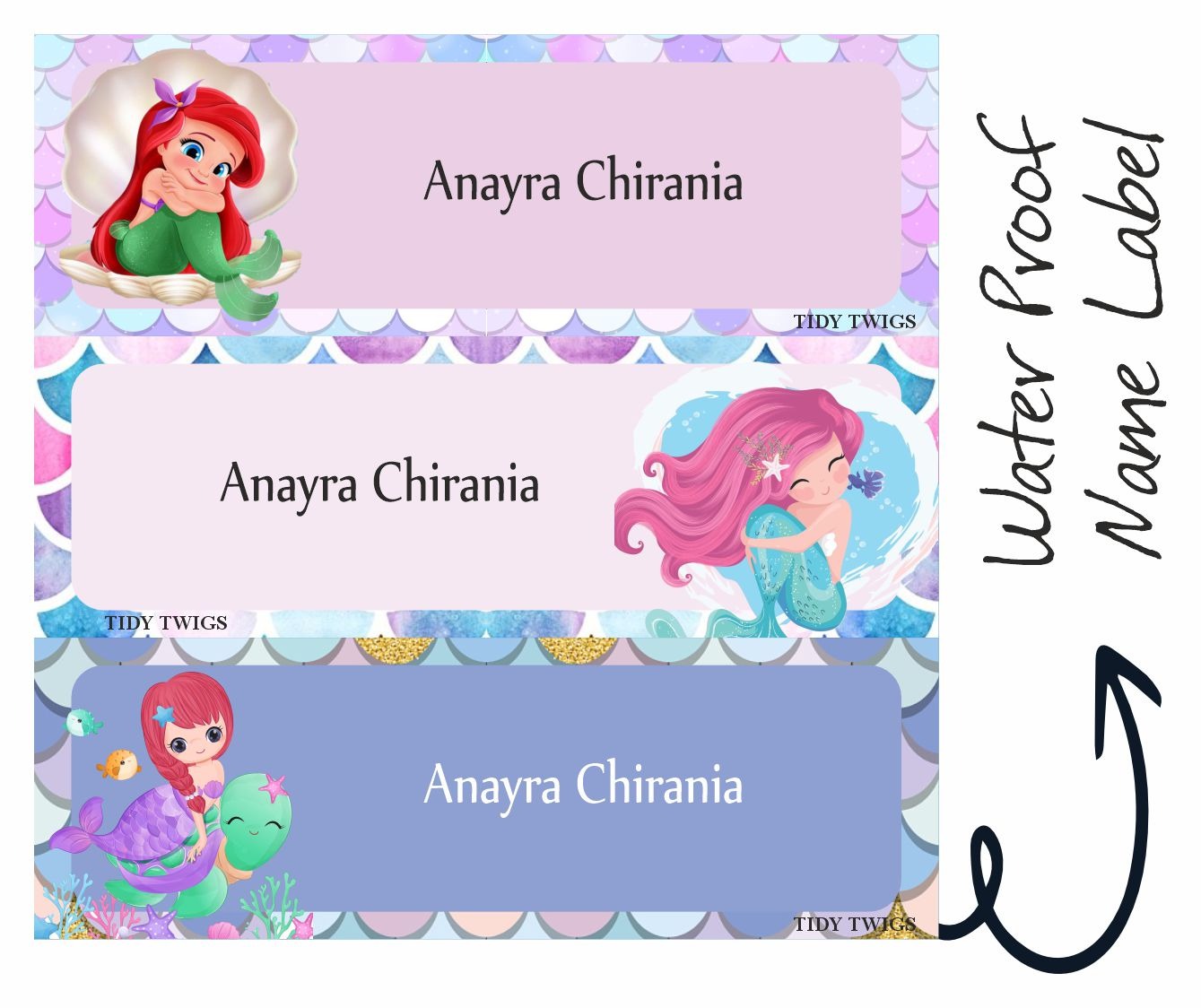 Mermaid Print Waterperproof Labels