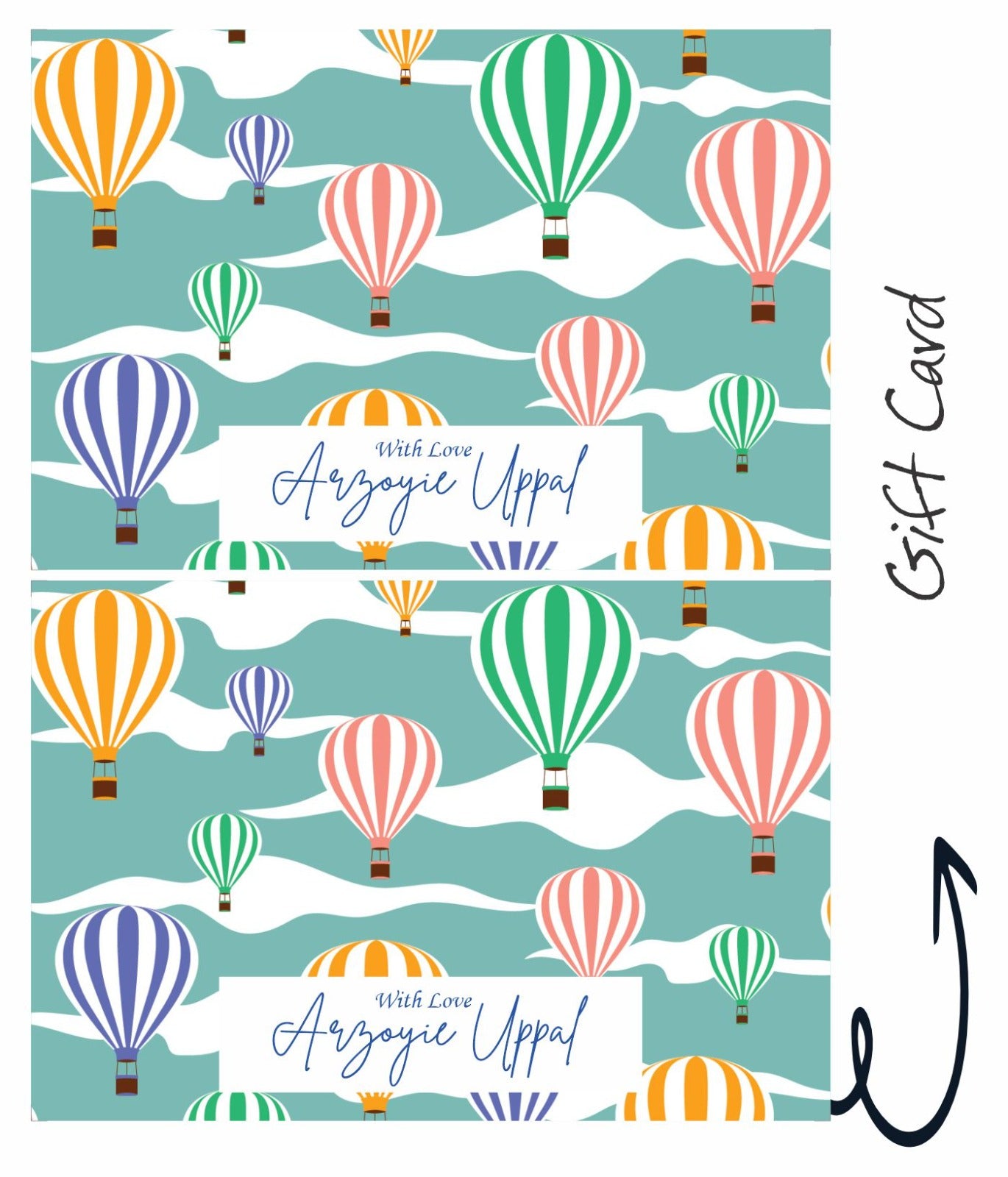 Hot Air Ballon Print Gift Card