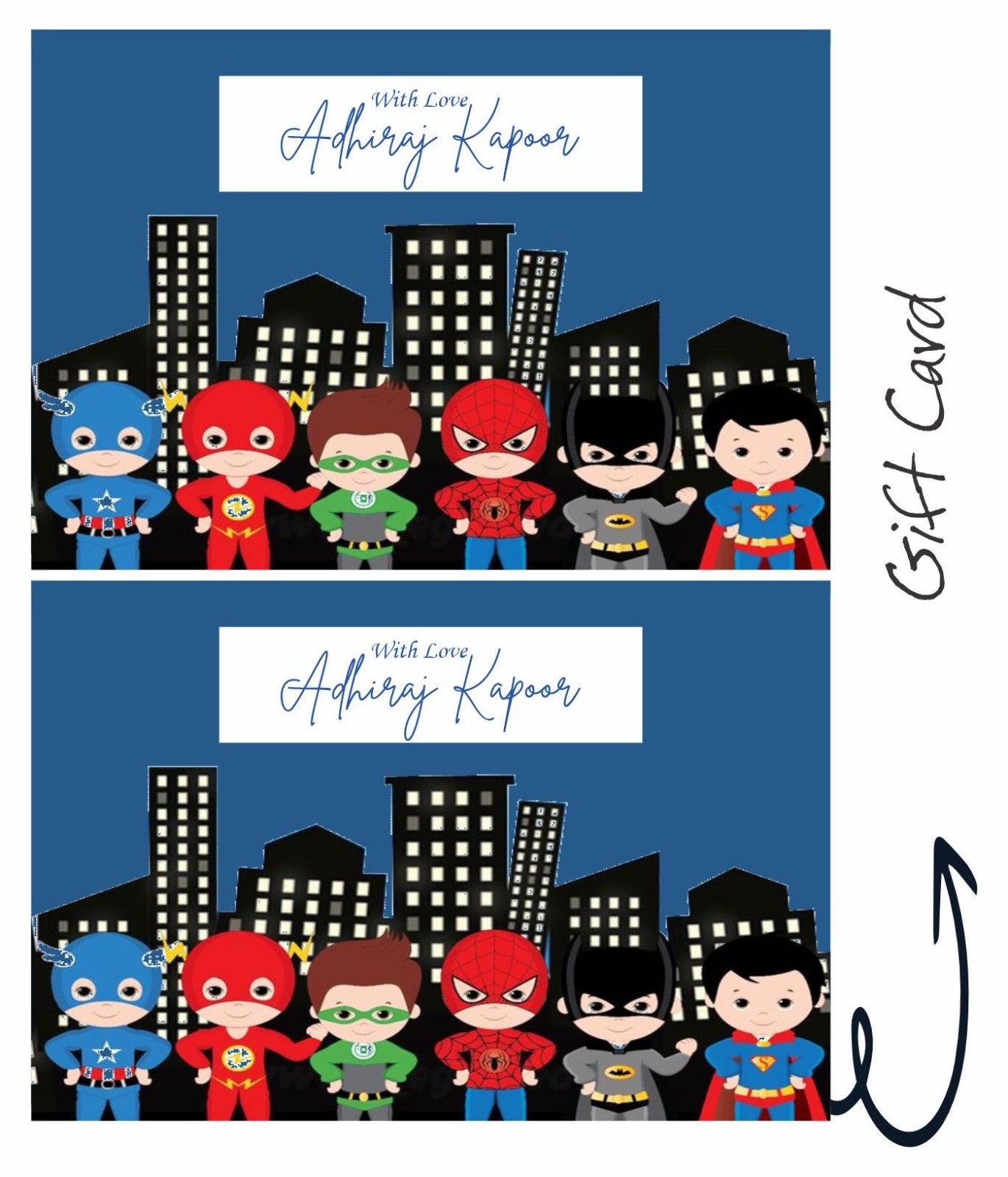 Super Hero Print Gift Card