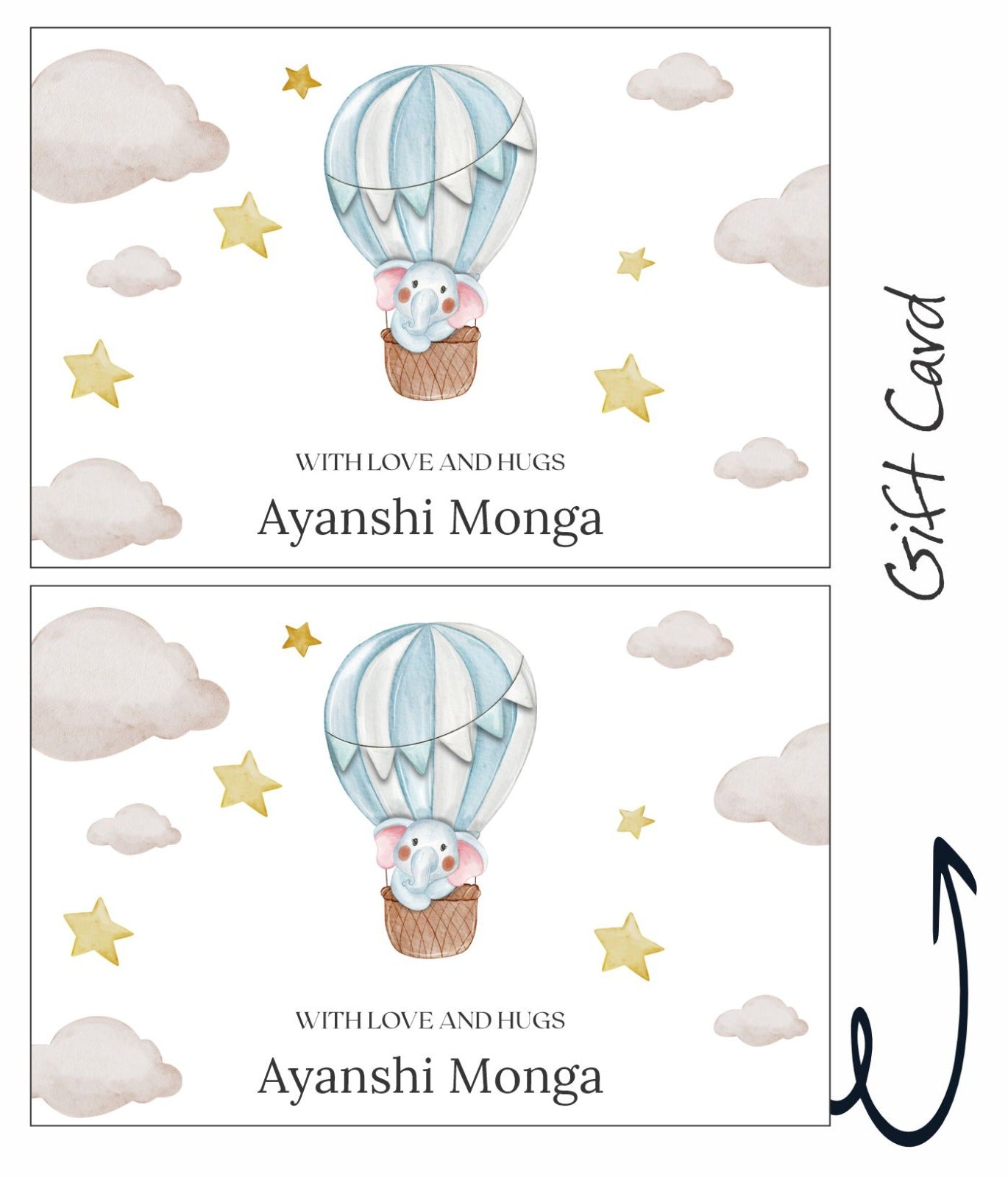 Elephant In Hot Air Balloon Print Gift Card