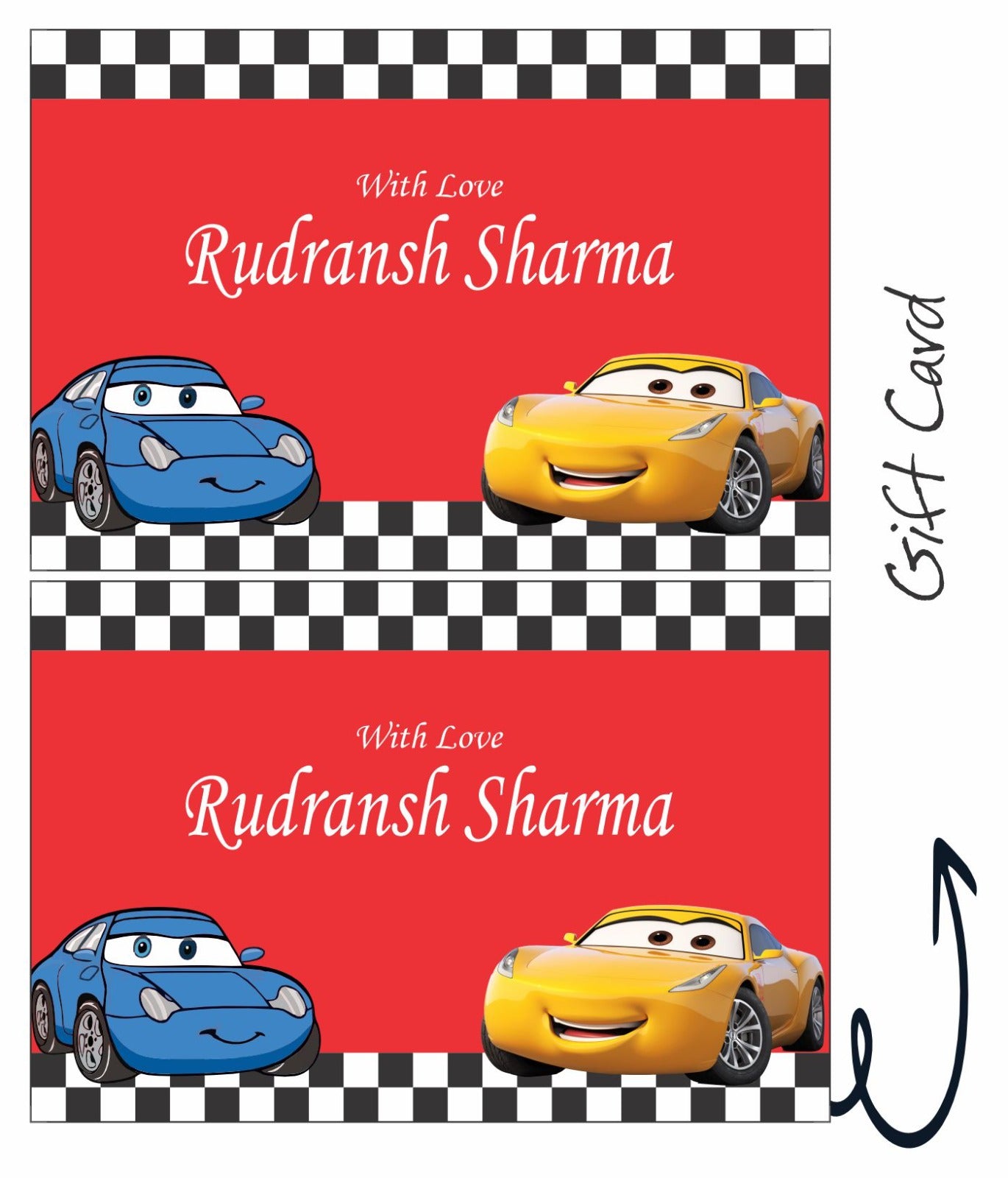 Cars Print Gift Card