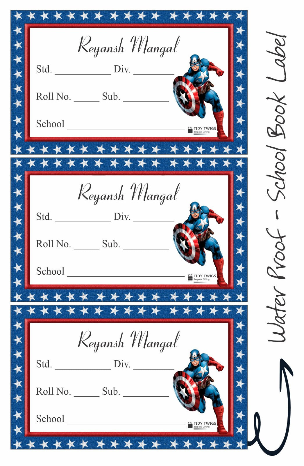 Captain America School notebook labels