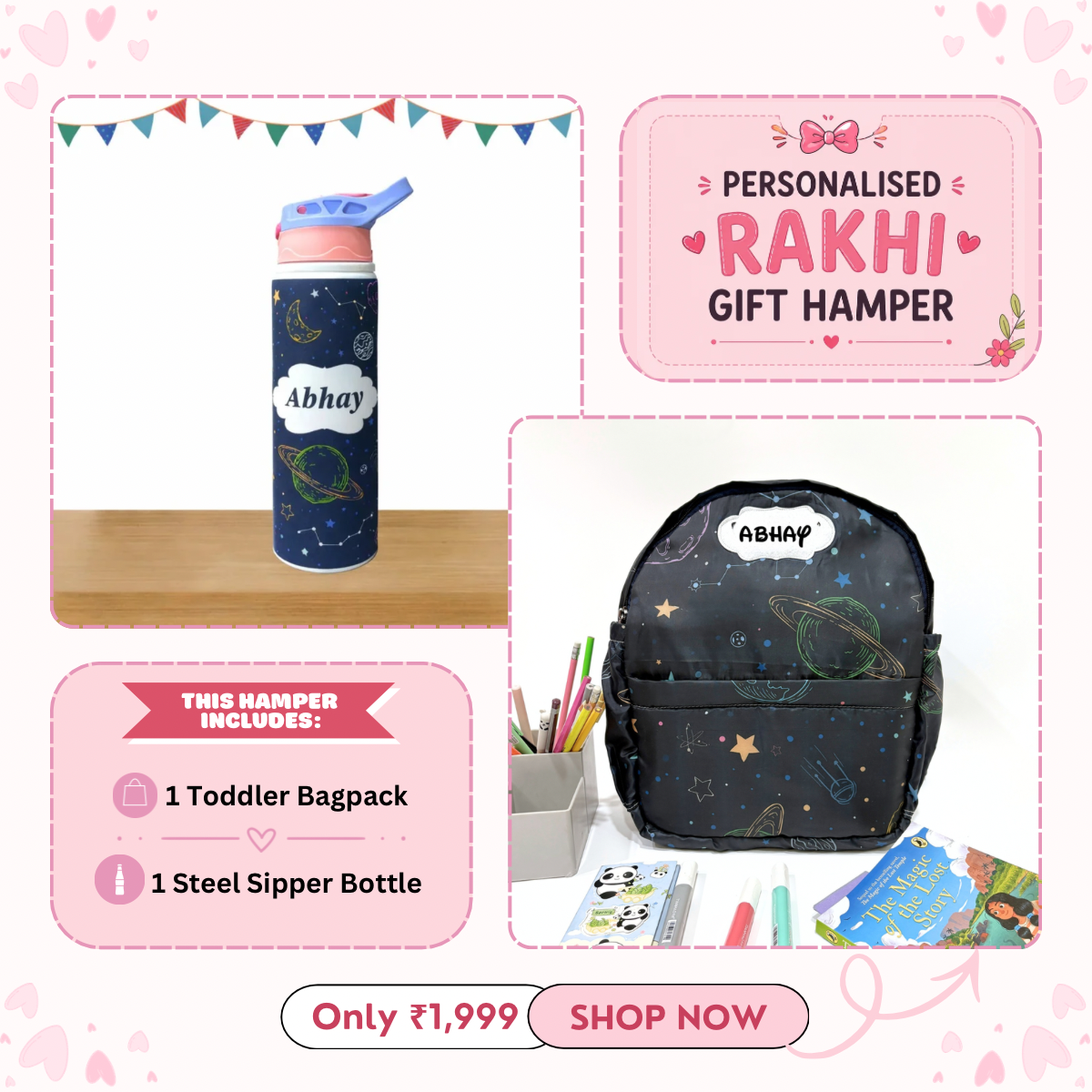 Todlers Backpack + Steel sipper bottle