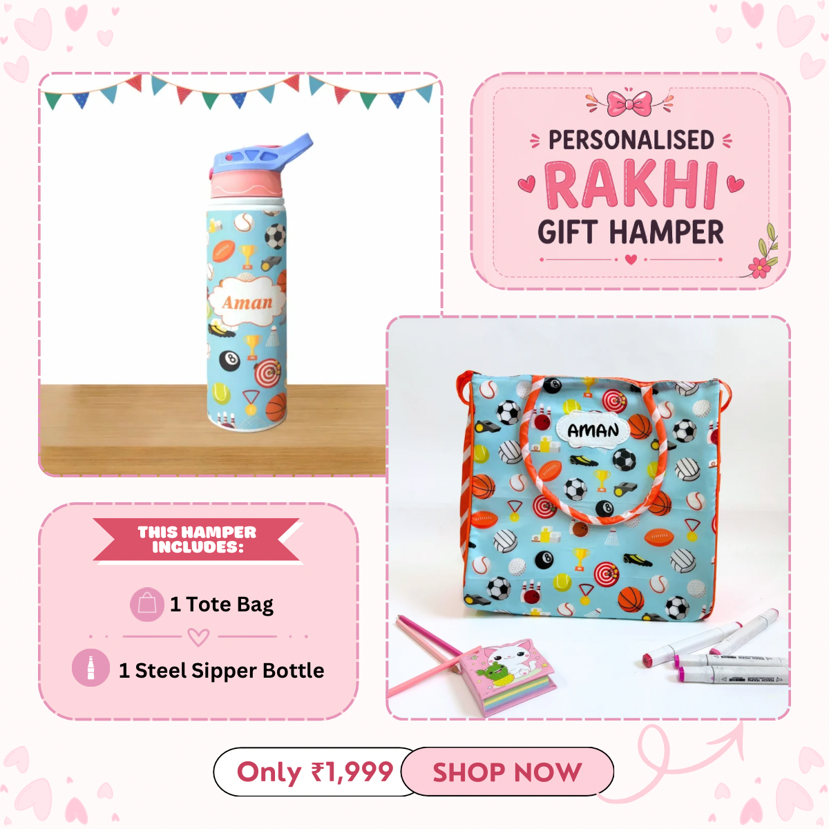 Tote Bag + Steel Sipper Bottle