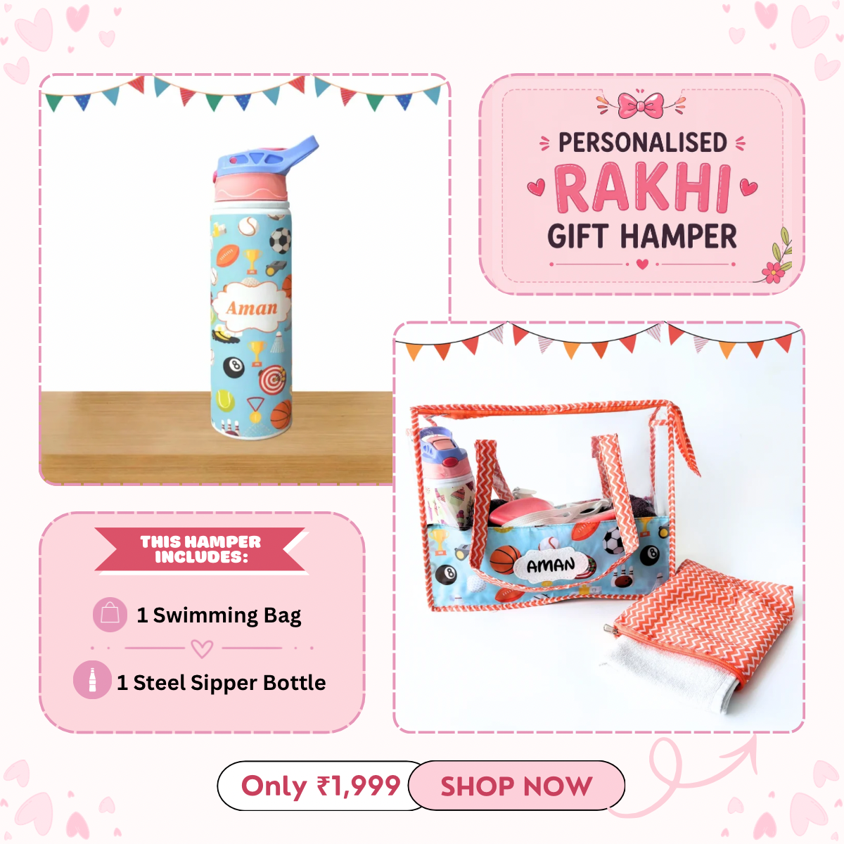 Swimming Bag + Steel sipper bottle