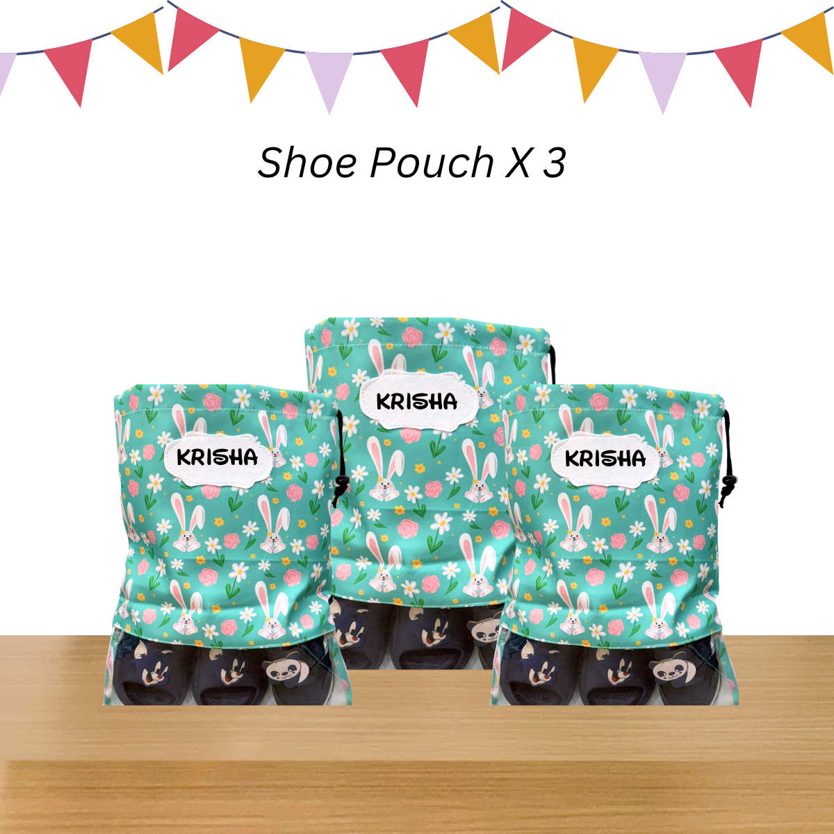 Bunny Print Shoe Pouches Combo