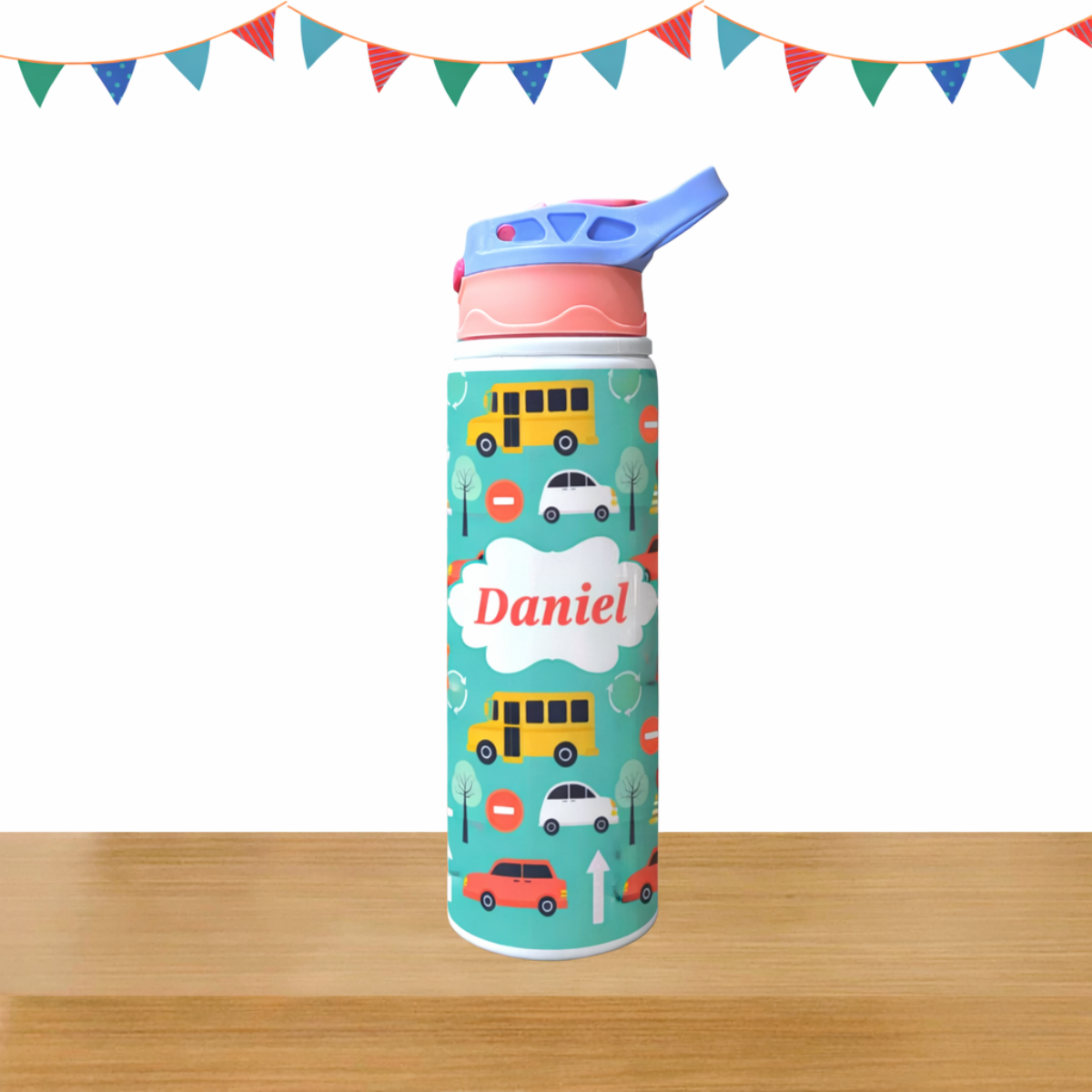 Car Print Steel Sipper Bottle