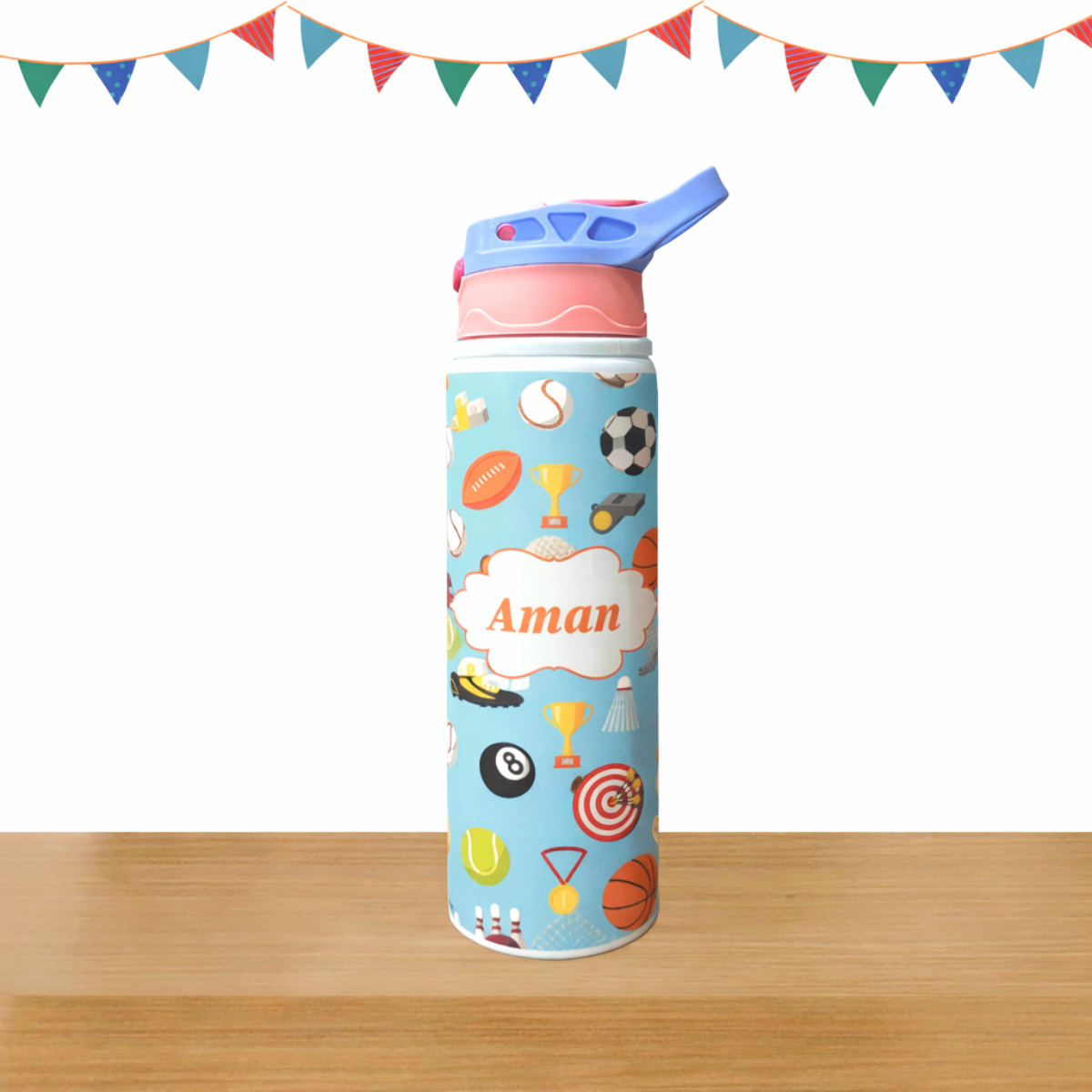 Football Print Steel Sipper Bottle