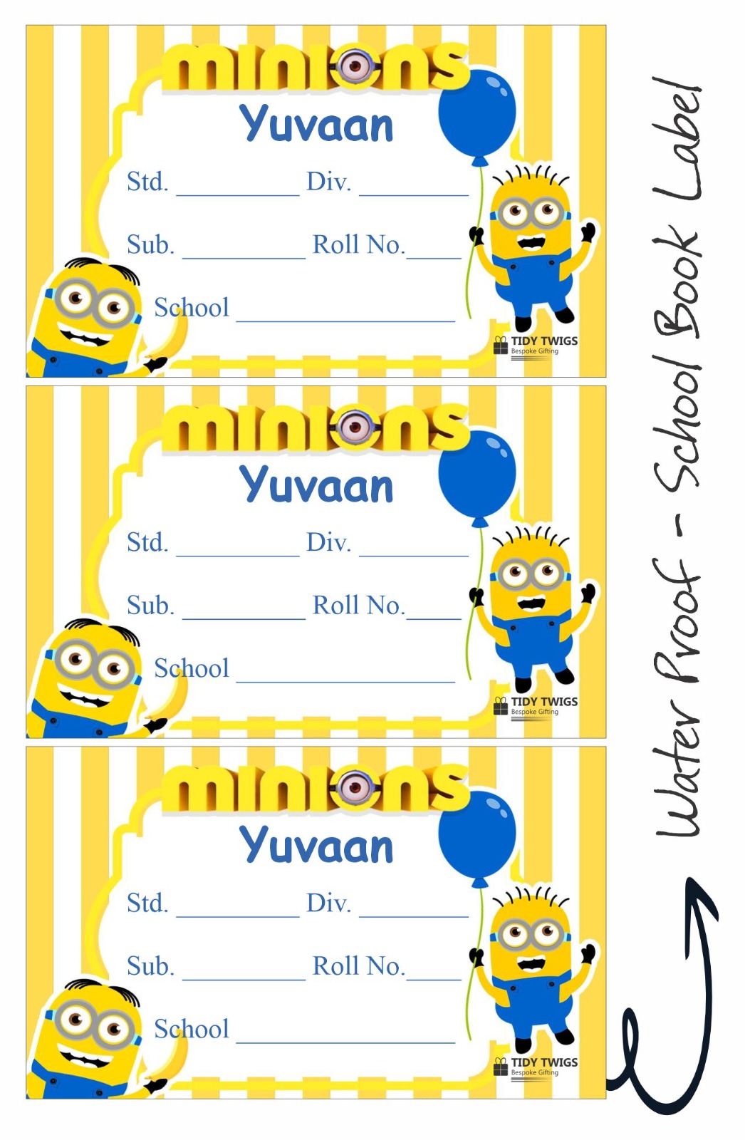 Minions Theme School Notebook Labels