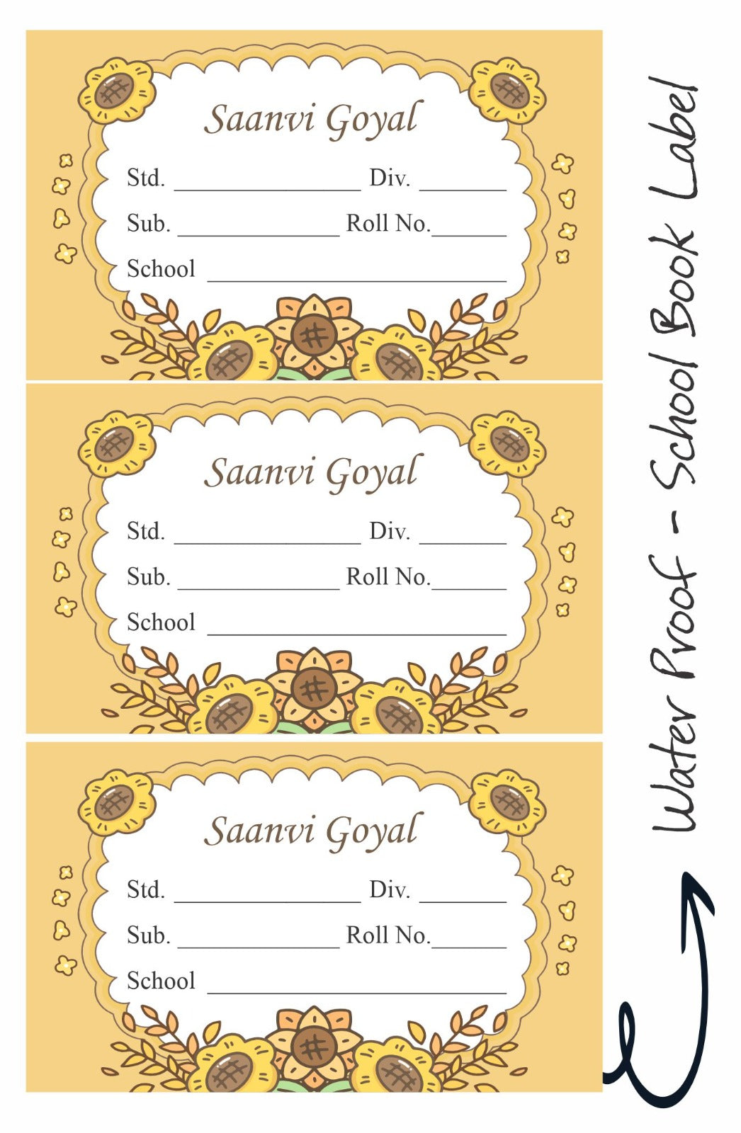 Pretty Sunflower School Notebook Labels