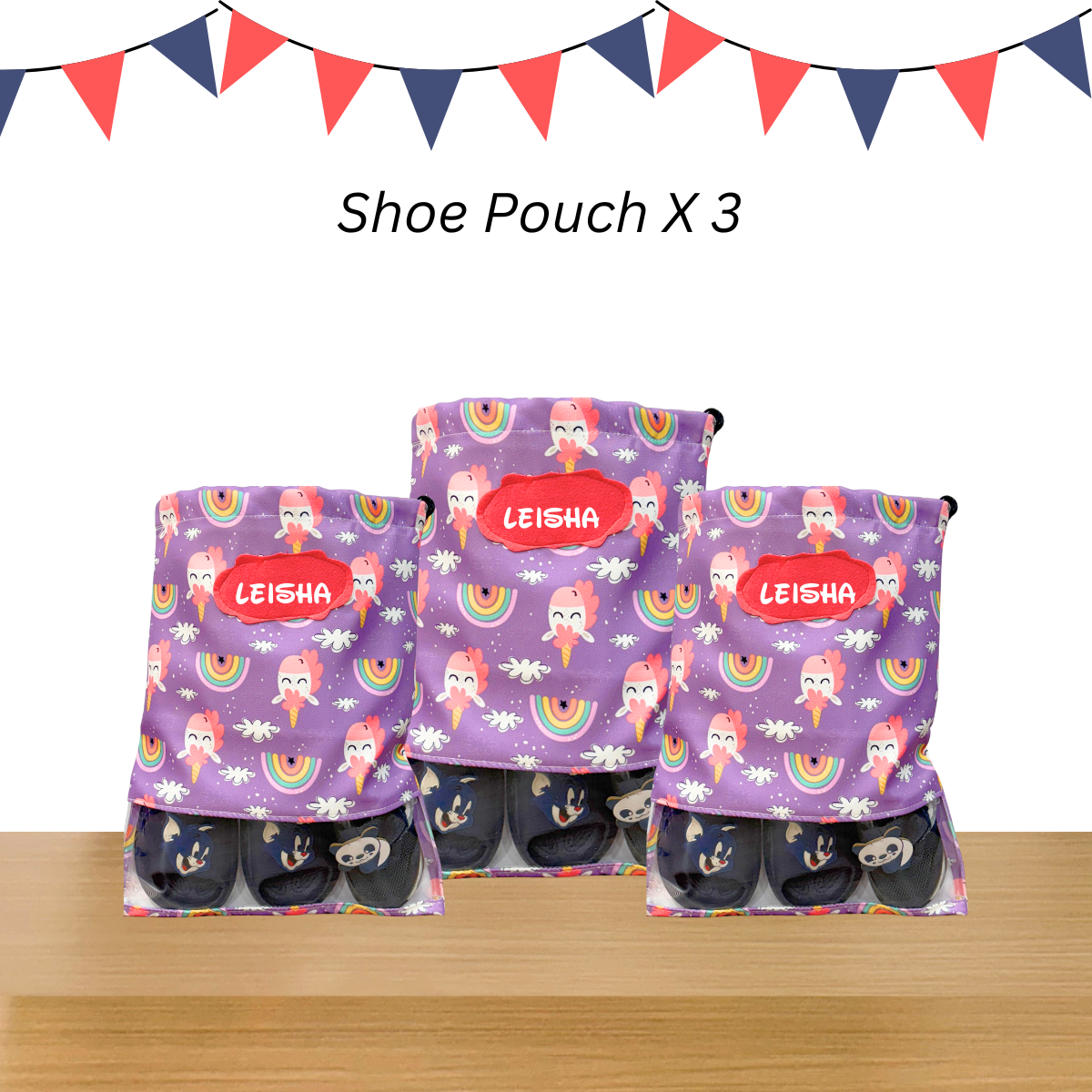Unicorn Print Shoe Pouches Combo